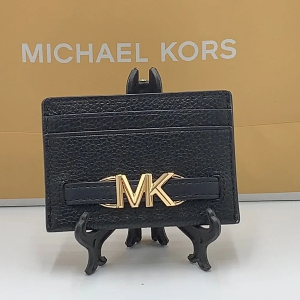MICHAEL KORS Reed Large Pebbled Leather Card Holder Case Wallet COLOR: BLACK